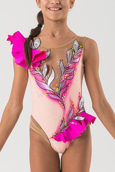 Купальник для художественной гимнастики Цветочная роскошь New со стразами