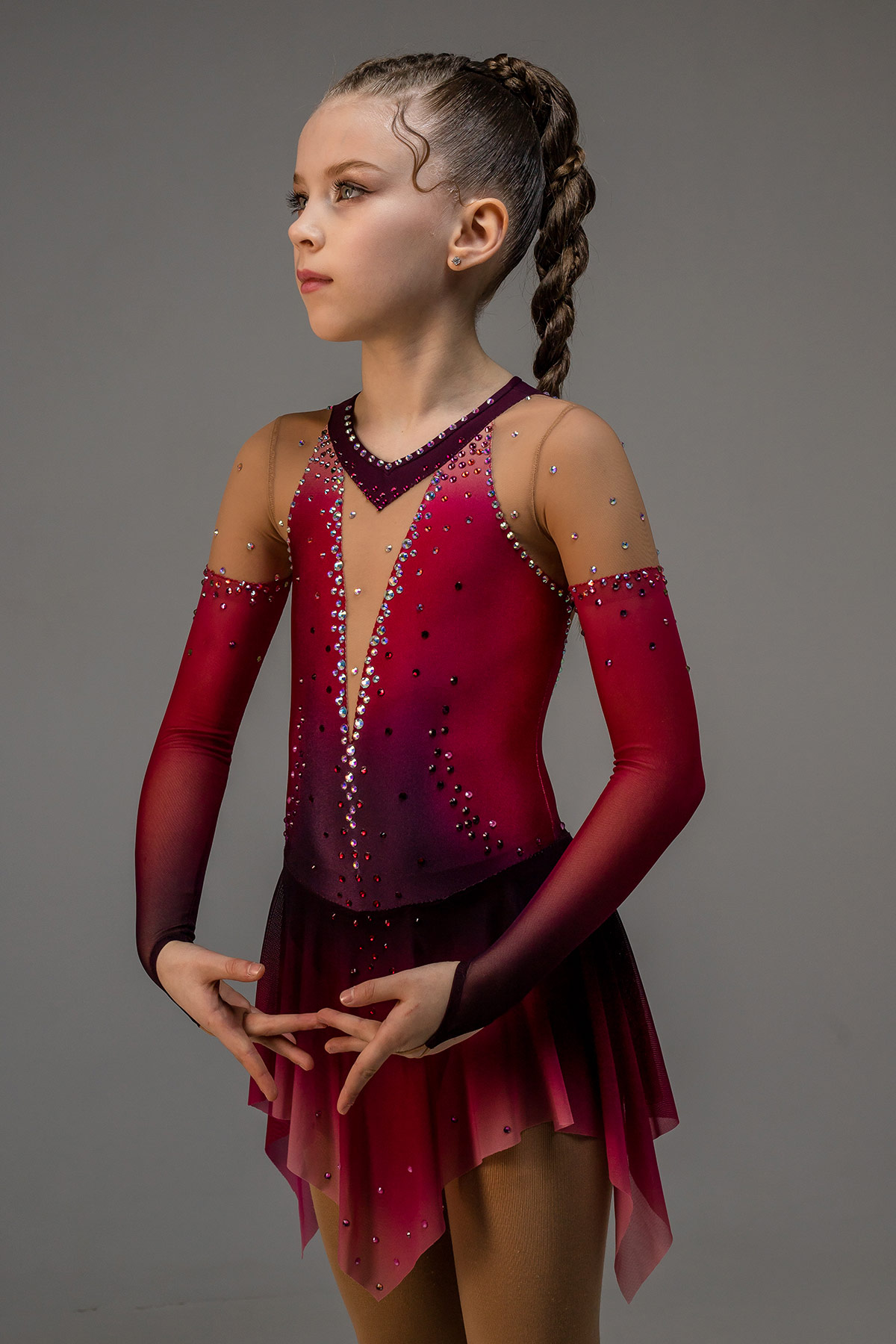 Платье для фигурного катания Пламенный свет со стразами