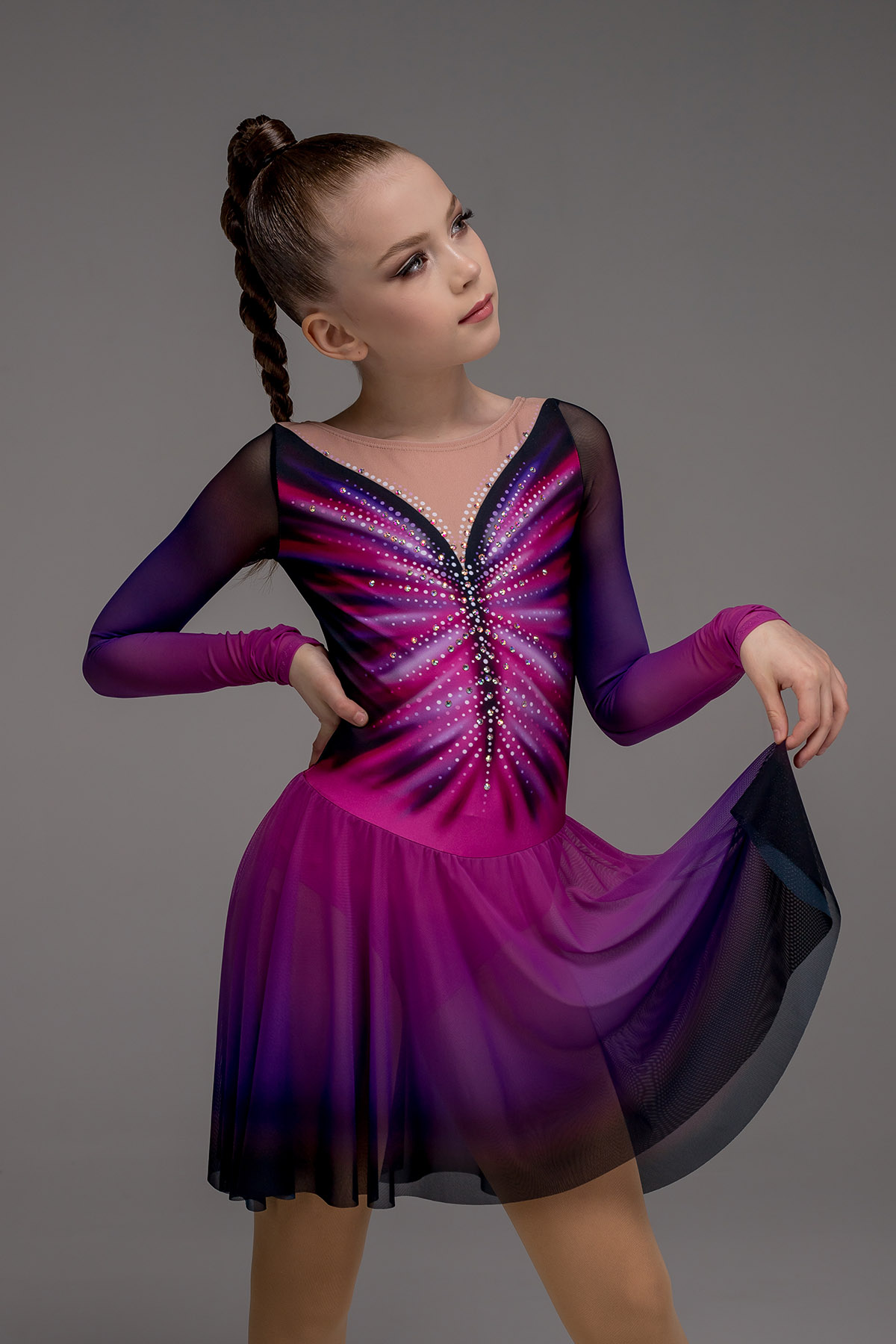 Платье для фигурного катания Рассвет в Милане со стразами