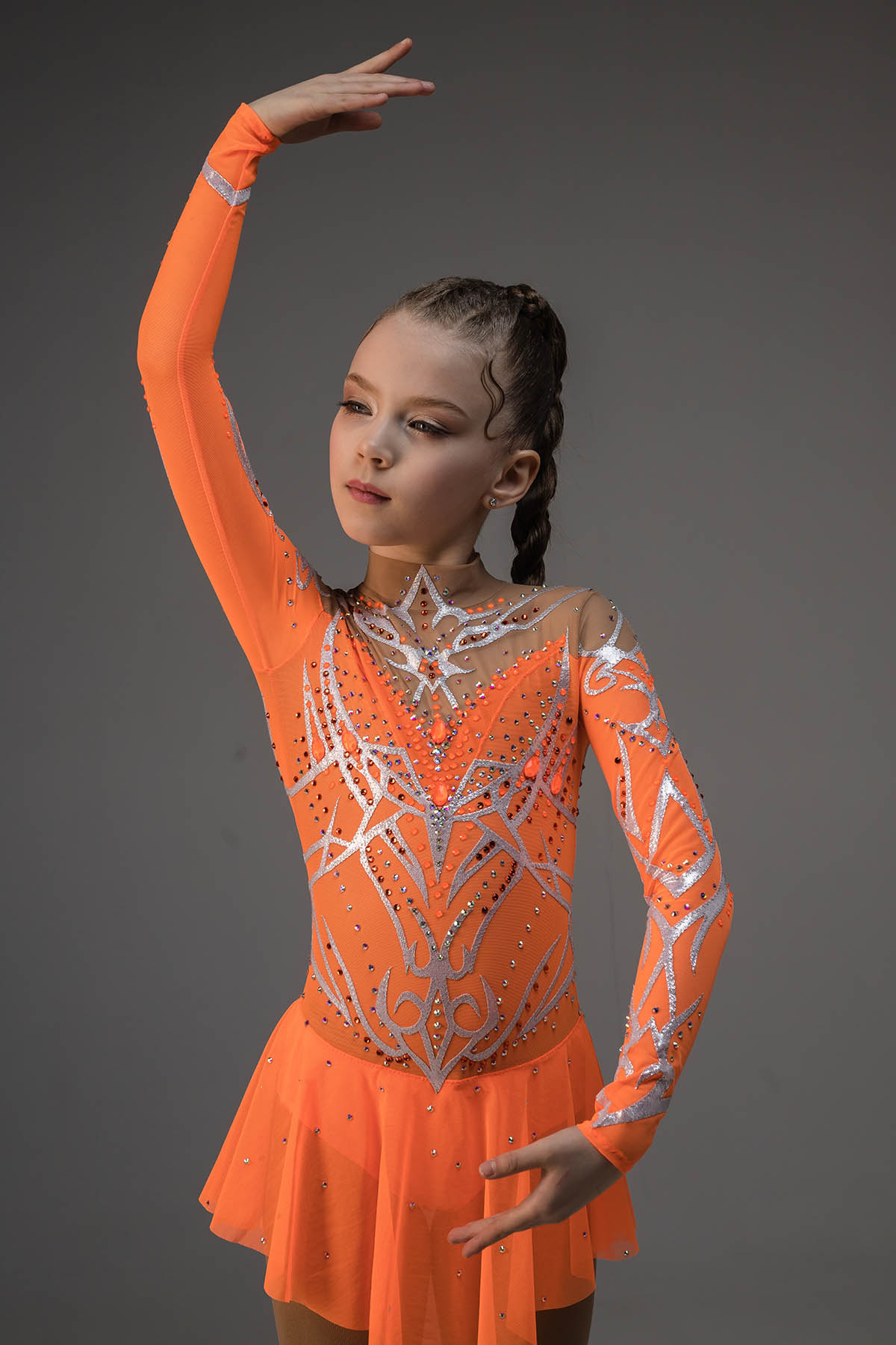 Платье для фигурного катания Экскалибур orange со стразами