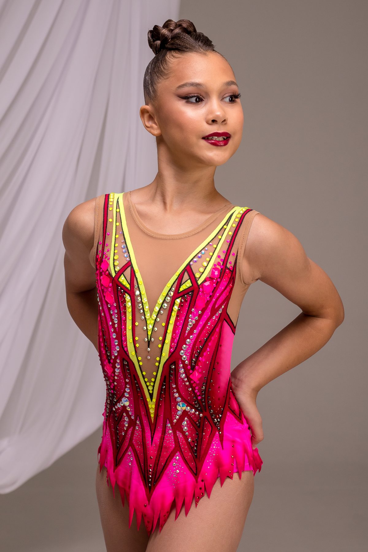 Купальник для художественной гимнастики Утро в Гаваях со стразами