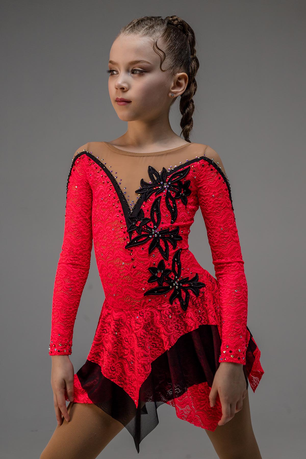 Платье для фигурного катания Черный цветок
