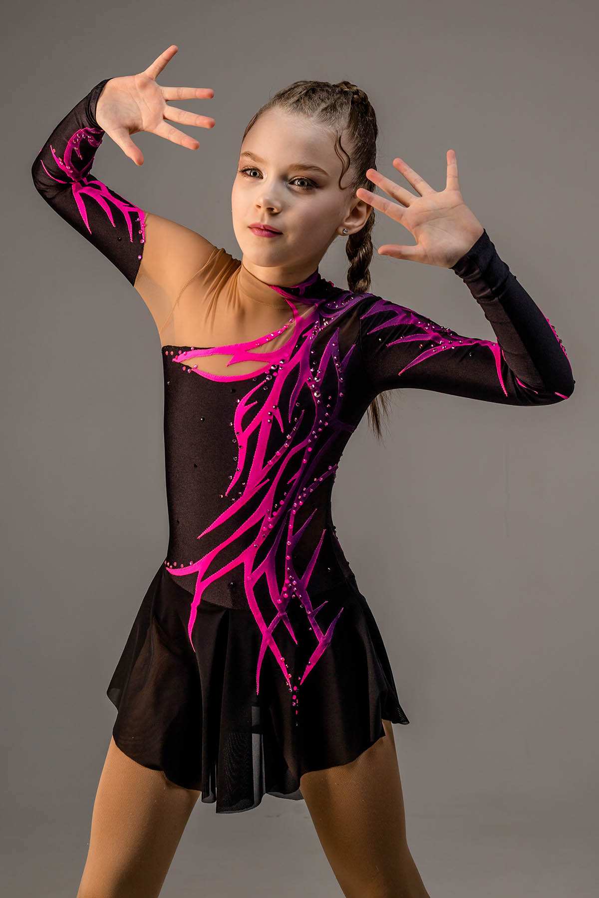 Платье для фигурного катания Дивное плетение pink со стразами