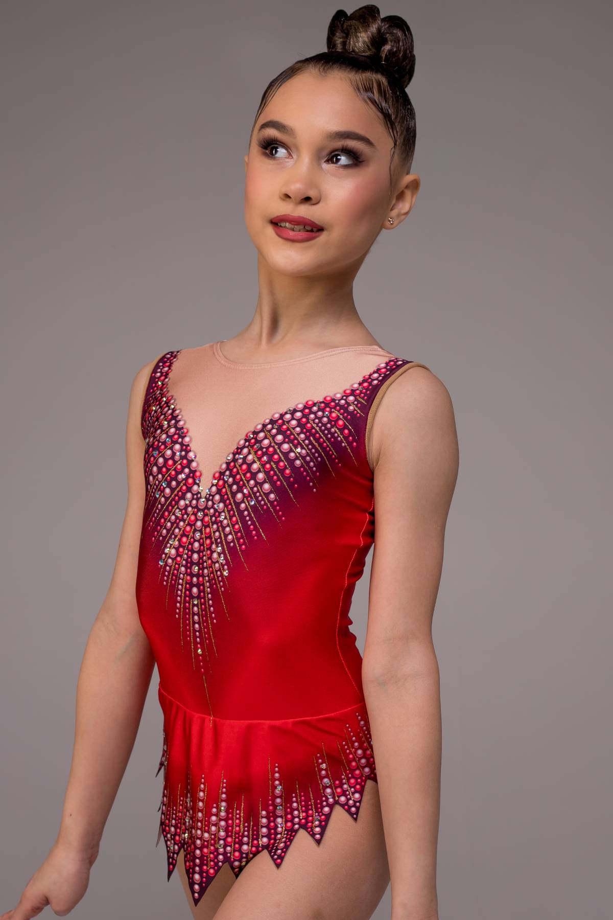 Купальник для художественной гимнастики Ночной горизонт Red со стразами
