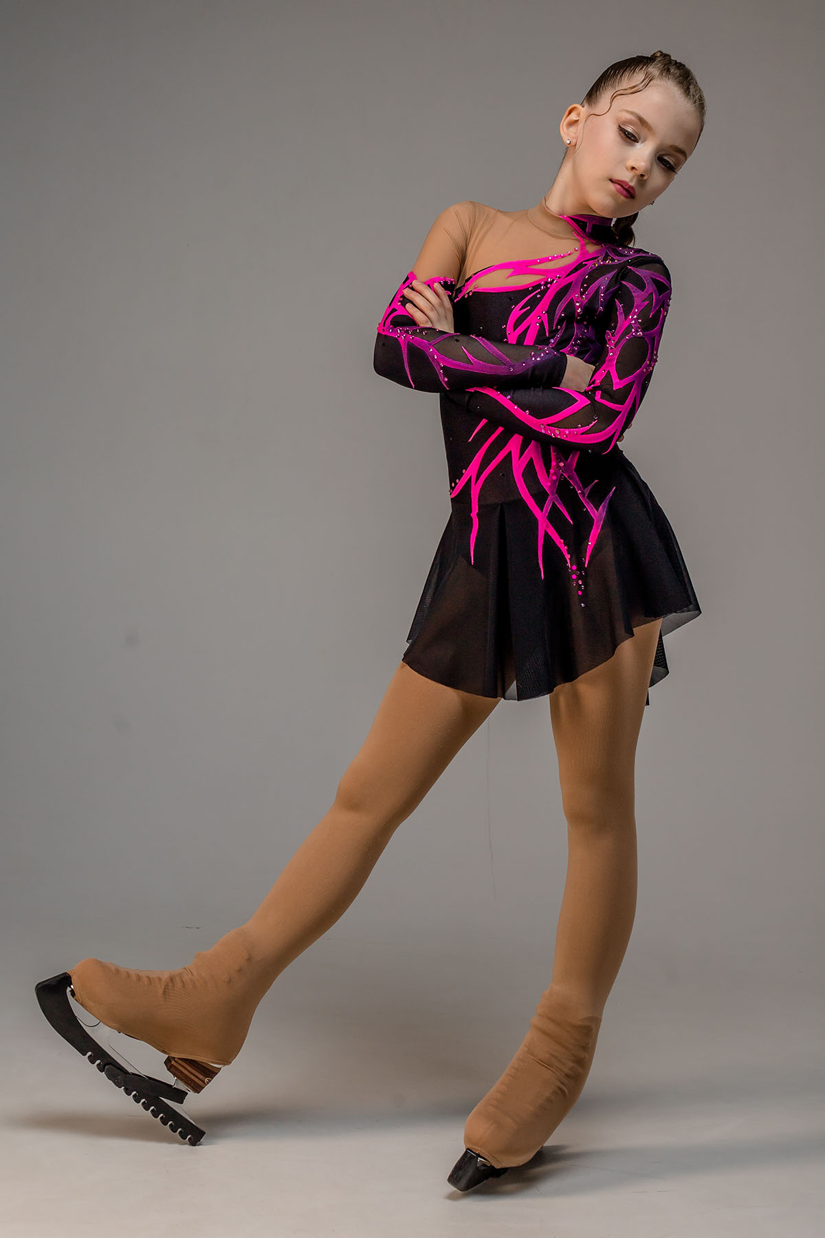 Платье для фигурного катания Дивное плетение pink со стразами