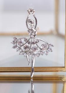 Брошь Балерина со стразами серебряного цвета